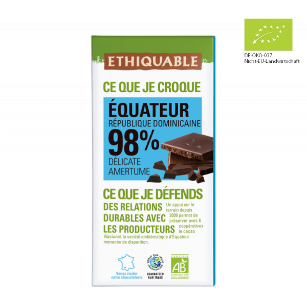 Noir-Schokolade 98% Ecuador (bio), 100g