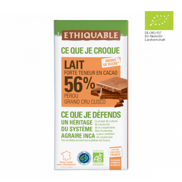 Vollmilchschokolade 56 % Peru (bio), 100 g